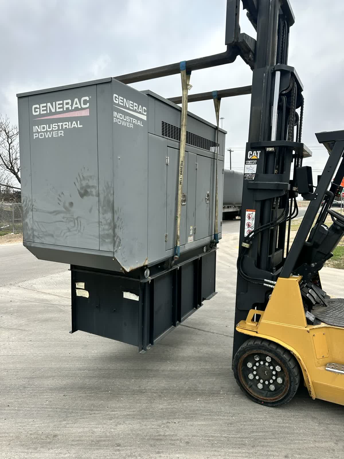 Generac industrial generator moved on a forklift